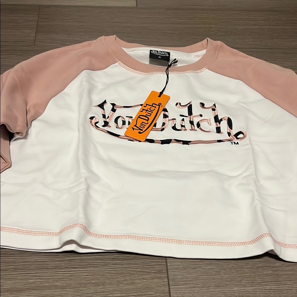 Von Dutch White and Pink Logo Raglan Shirt